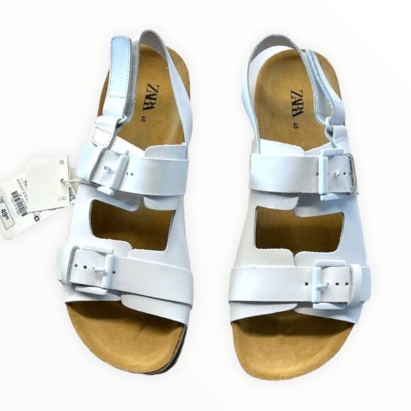 ZARA Kids | White | LEATHER SANDALS WITH BUCKLES - Picture 1 of 6
